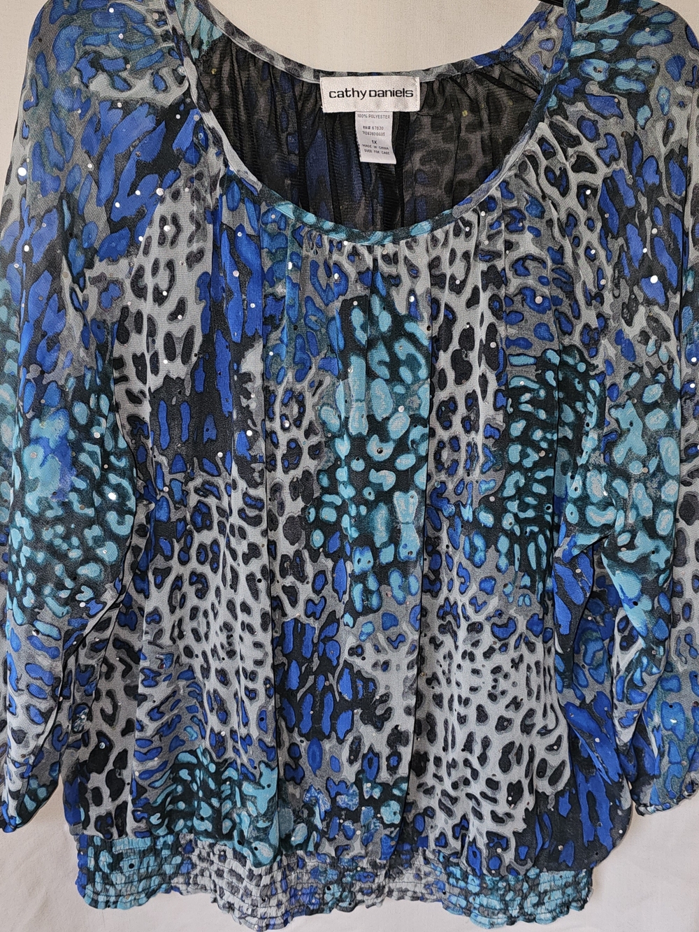Cathy Daniels Blue and Teal Animal Print Blouse
